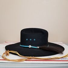 VTG Beaver Brand Cowboy Hat 5x Fur Felt Black Blue Leather Sweat