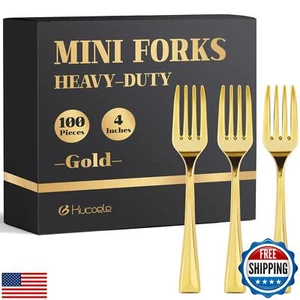 Kucoele 100 Pack Gold Mini Plastic Forks, 4 Inches Disposable Appetizer Forks - Picture 1 of 5
