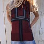 Express Red And Black Sleeveless Blouse Small Tie Neck