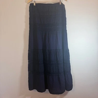 Indigo Soul女式裙子大号海军蓝花边波西米亚仙女刺绣衬里弹力 — 第 1/4 张图片