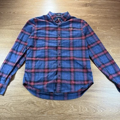 Hollister Men’s Slim Fit Plaid Flannel Shirt Blue Red Button Down Size Small - Image 1 of 4