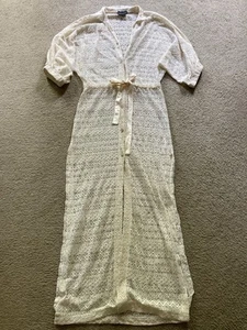 Cynthia Rowley Sirena Sheer Ivory Lace Waist Tie Shirt Dress/Pool Coverup, Sz M - Picture 1 of 13
