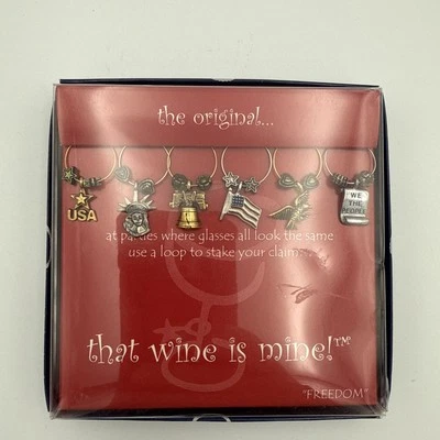 “那酒是我的! “自由”葡萄酒玻璃饰品套装 6 全新带盒 7 月 4 日自由女神 — 第 1/4 张图片