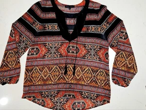 Top túnica boho Sanctuary para mujer mercado multicolor azteca manga larga borla corbata L - Imagen 1 de 13
