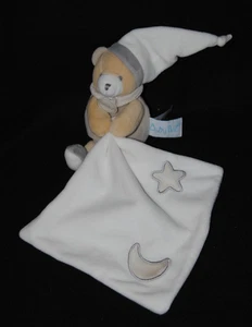 Peluche doudou ours BABY NAT' mouchoir blanc luminescent lune étoile bonnet NEUF - Picture 1 of 1