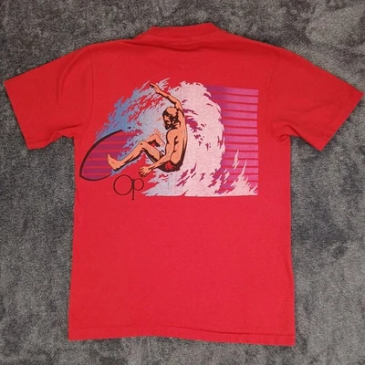 Vtg Ocean Pacific OP Single Stitch T Shirt Small Red Surfer Beach USA 80s 90s - Image 1 of 4