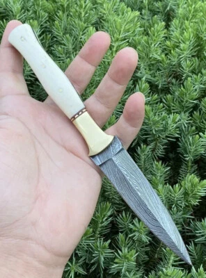 Double-Edged V42 Military Damascus Steel Hunting Dagger boot Knife dirk shiv - Image 1 of 4