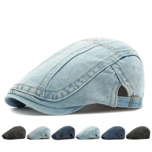 Men's Denim Beret Newsboy Hat Spring Summer Flat Cap Cabbie Driving Ivy Hats - Picture 1 of 14