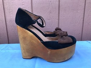 FREE PEOPLE JEFFREY CAMPBELL DAISY D US 8.5 PLATFORM WEDGE SHOES BLACK SUEDE  - Picture 1 of 9