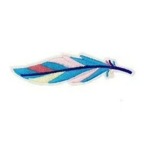 Embroidered Patches Iron On Sew On Appliques Blue Beautiful Feather Patch - Picture 1 of 2