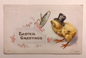 Ostern anthropomorphe gekleidete Küken Zylinder Hut Stock Spiegel J.E. Pitts Posted 1914 - Bild 1 von 2