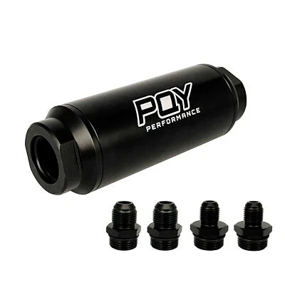 Universal Car Racing In-Line Fuel Filter AN6 AN8 Adapter 100 Micron Cleanable SS - Image 1 of 4