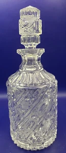 MCM Cut Lead Crystal Barrel Shape Decanter with Stopper Stars Vintage - Picture 1 of 8