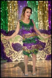 Vestido de fiesta para mujer Mardi Gras lentejuelas flecos aleta - Imagen 1 de 3