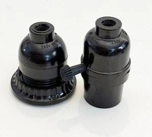 2 Dark Brown Phenolic E26 sockets-Short Keyless socket w/ring & a 2-way socket - Picture 1 of 11