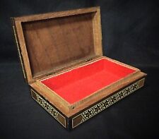 Belle boîte à bijoux Syrienne rectangulaire plate en marqueterie velours rouge