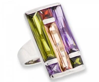 Anillo de circonita cúbica oro blanco multi manchado ventana swarovski bisel piedra 5 Nuevo Foto 1 de 4