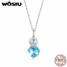 Authentic 925 Sterling Silver Pendant Necklace Women Chain Gifts With Blue CZ