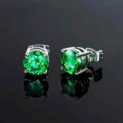 Aretes de esmeralda para hombre de corte redondo de 2 quilates enchapados en oro blanco de 14 k Foto 1 de 4