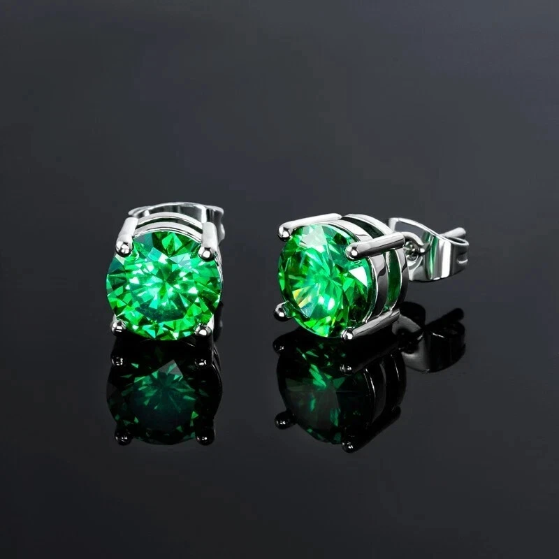 2Ct Round Cut Lab Created Emerald Men's Stud Earrings 14k White Gold Plated - Image 1 of 4