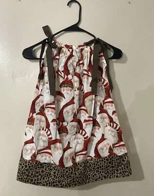Brother Sister Design Studio Girl’s Dress Santa Christmas Holiday Leopard Print - Image 1 of 4