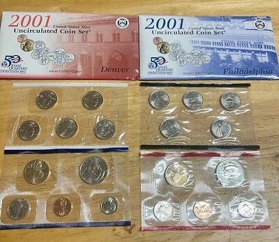 2001 P&D Mint Set Brilliant Uncirculated US with Envelopes & COAs (20 Coin Set) - Image 1 of 4