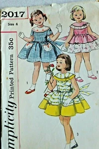 Vintage 1957 Simplicity #2017 Girl's Pattern Dress Size 4 Collar Back Buttons - Picture 1 of 4