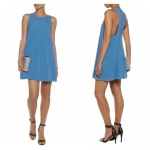 Alice + Olivia Fletcher Kleid blau Seide Racerback ausgestellt Reißverschluss Größe XS - Bild 1 von 11