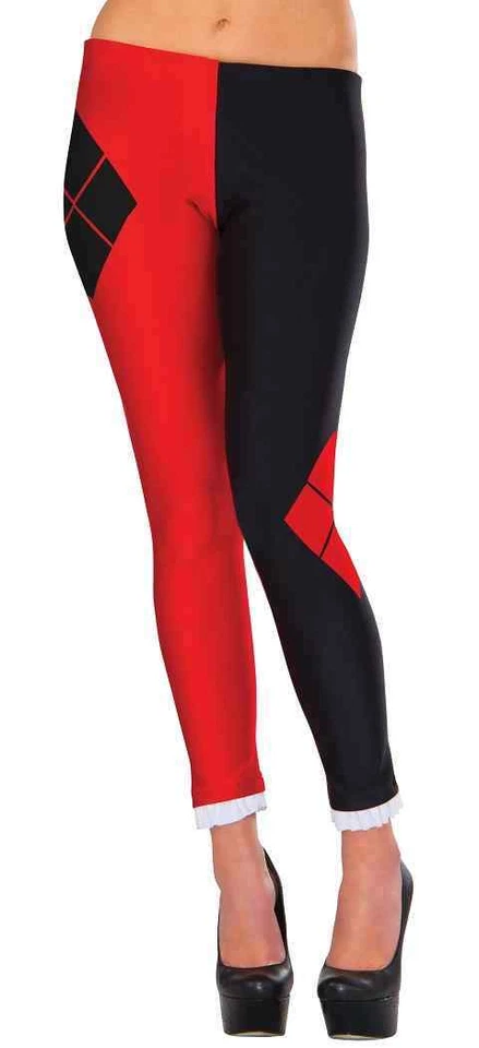 DC Comics Womens Juniors Classic Harley Quinn Leggings Red Black Costume Cosplay