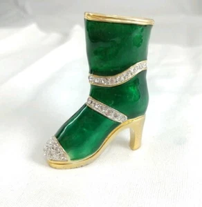 mit Emaille Schuh Absatz GRÜN Stiefel Andenken Schmuck Briefbeschwerer Box Halter Strass - Bild 1 von 5