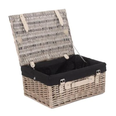 35cm Antique Wash Split Willow Wicker Picnic Basket - Image 1 of 4