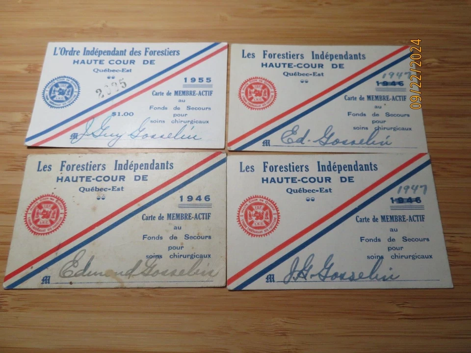 CARTES D'AFFAIRES,  BUSINESS CARDS, FORESTIERS INDEPENDANTS HAUTE COUR QUEBEC - Image 1 of 2
