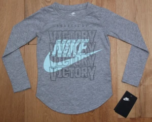 Nike Girl Long Sleeve T-Shirt ~ Gray & Mint Green ~ Goddess of Victory ~ - Picture 1 of 2