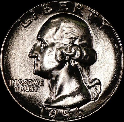 1956 Washington Quarter 90% Uncirculated, Die Crack on Head, As Shown 190 Cover