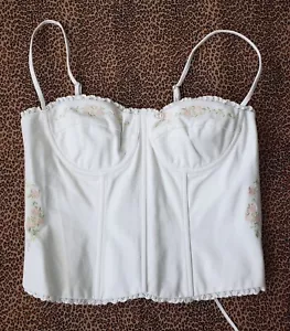 Espejo Palais Blanco Floral Algodón Bustier Cordones Corsé Parte Superior Trasera XL NUEVO CON ETIQUETAS - Imagen 1 de 18