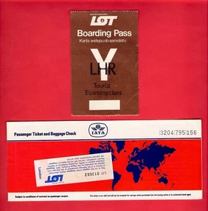 Old Airline Ticket & Boarding Pass - LOT Polish Airlines - London to Warsaw 1986 - Picture 1 of 3