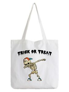 Halloween Skeleton Trick Or Treat White Tote Bag Cool Shopper Scary Kids Sweets