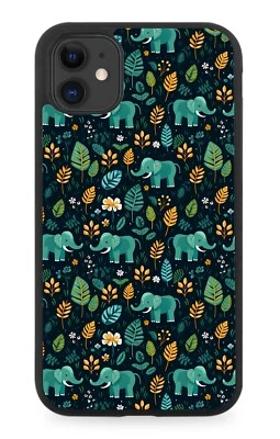 Elephants In The Jungle Pattern Rubber Phone Case Leaves Forrest Elephant CG38 - Image 1 of 2