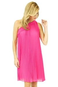 Halston Heritage One Shoulder Pleated Short Dress Pink bright neon Ruched NEW - Picture 1 of 4