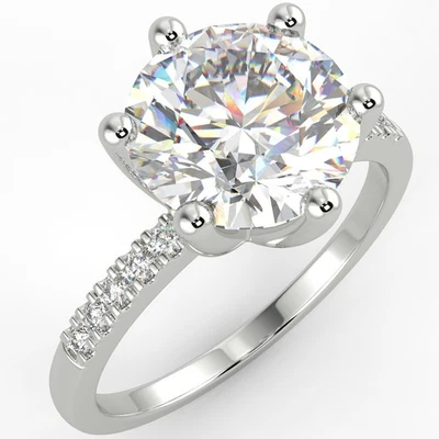 Anel de noivado de ouro branco 14K com diamante solitário corte redondo 2 quilates VS2/D - Imagem 1 de 4