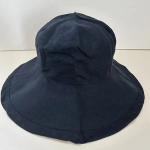 Fog Linen Work Sun Hat Linen Wide Brim Breathable Lagenlook Dark Navy - Picture 1 of 7