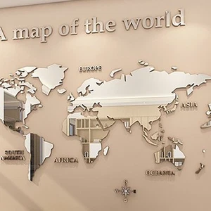AU Acrylic Wall Stickers 3D World Map Wall Mirror Sticker For Office Study - Picture 1 of 12