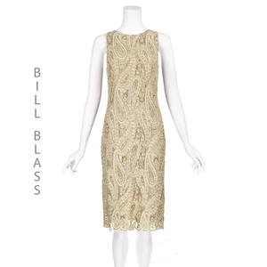 BILL BLASS Paisley Perlen Spitze Cocktailkleid mit beigem Futter - Größe 8 neu ohne Etikett - Bild 1 von 10