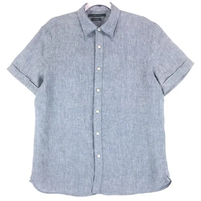 Perry Ellis Men's M Linen Shirt Blue Short Sleeve Button Up - Image 1 of 4