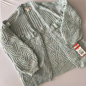 New Cat & Jack Bleached Aqua Multicolored Fringe Sweater Cardigan Medium 7/8 - Picture 1 of 5
