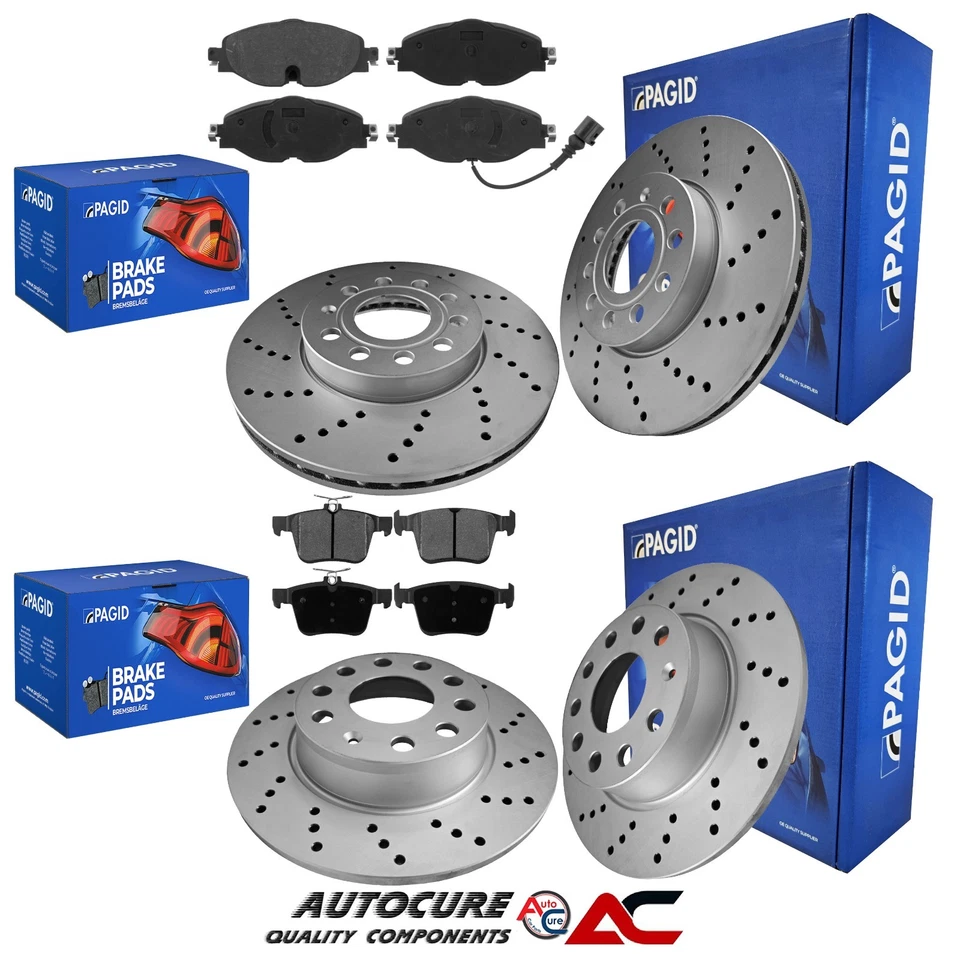 FITS AUDI A3 (MK3) PAGID FRONT & REAR DRILLED COATED BRAKE DISCS & PADS SET - Image 1 of 1