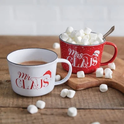 Caneca Mr. and Mrs. Claus, Conjunto de 2, Esmalte, Natal, Feriado, Sazonal, Cozinha... - Imagem 1 de 3