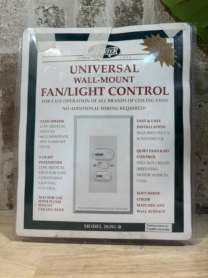 Hunter Wall Mount Fan - Light Control Model 26591 Universal NOS