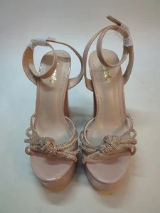 Pazzle Skyline Embellished Ankle Strap Block Heel Women's Sandals US 7 Nude Pink - Picture 1 of 7