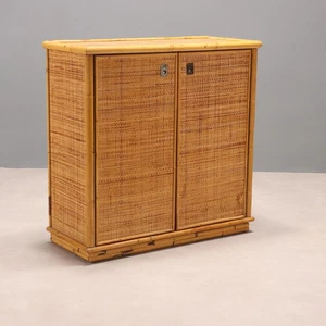 Vintage Cupboard Wicker Bamboo Brass Design Italy 1980s Original - Picture 1 of 8